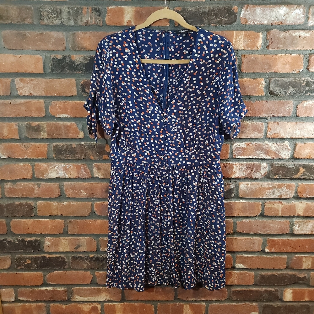 Madewell Tie Sleeve Button-front Mini Dress in Daisy Cottagecore Women's 12 - Picture 6 of 11